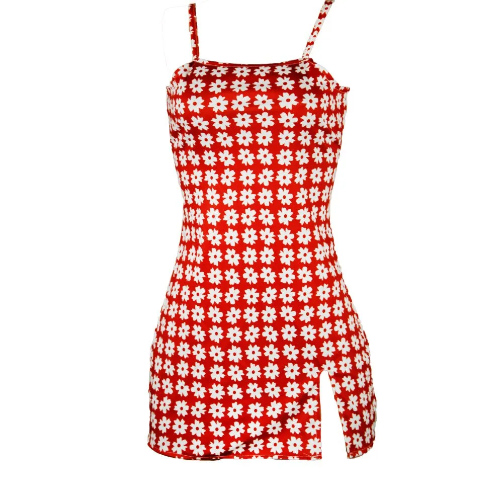Explosion holiday beach mini skir-t European and American ladies flower print halter slim dress