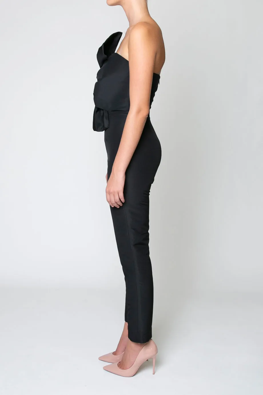Twisted Bow Silk Faille Jumpsuit