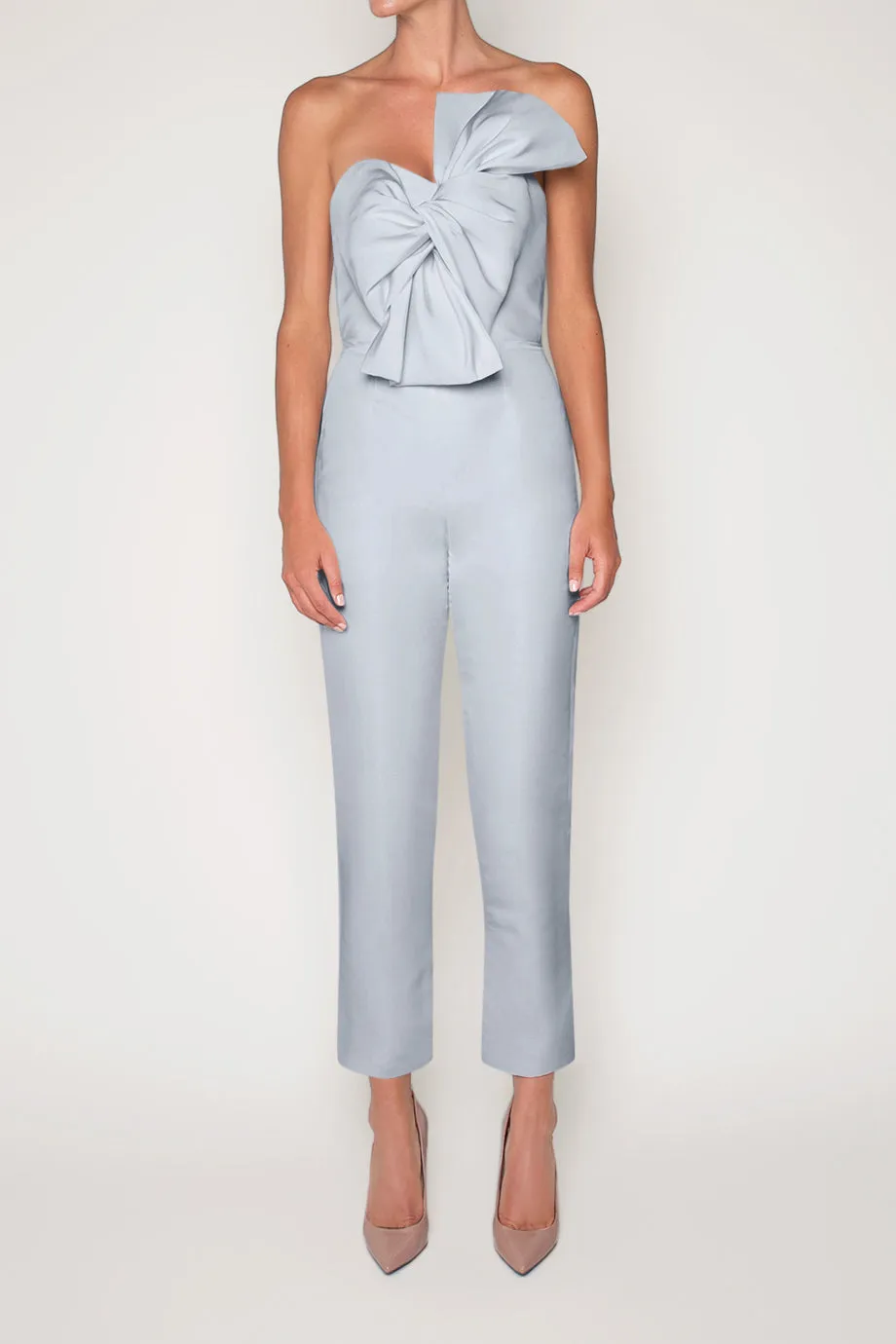 Twisted Bow Silk Faille Jumpsuit